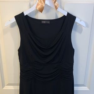 Versatile sleeveless black dress with ruching detail